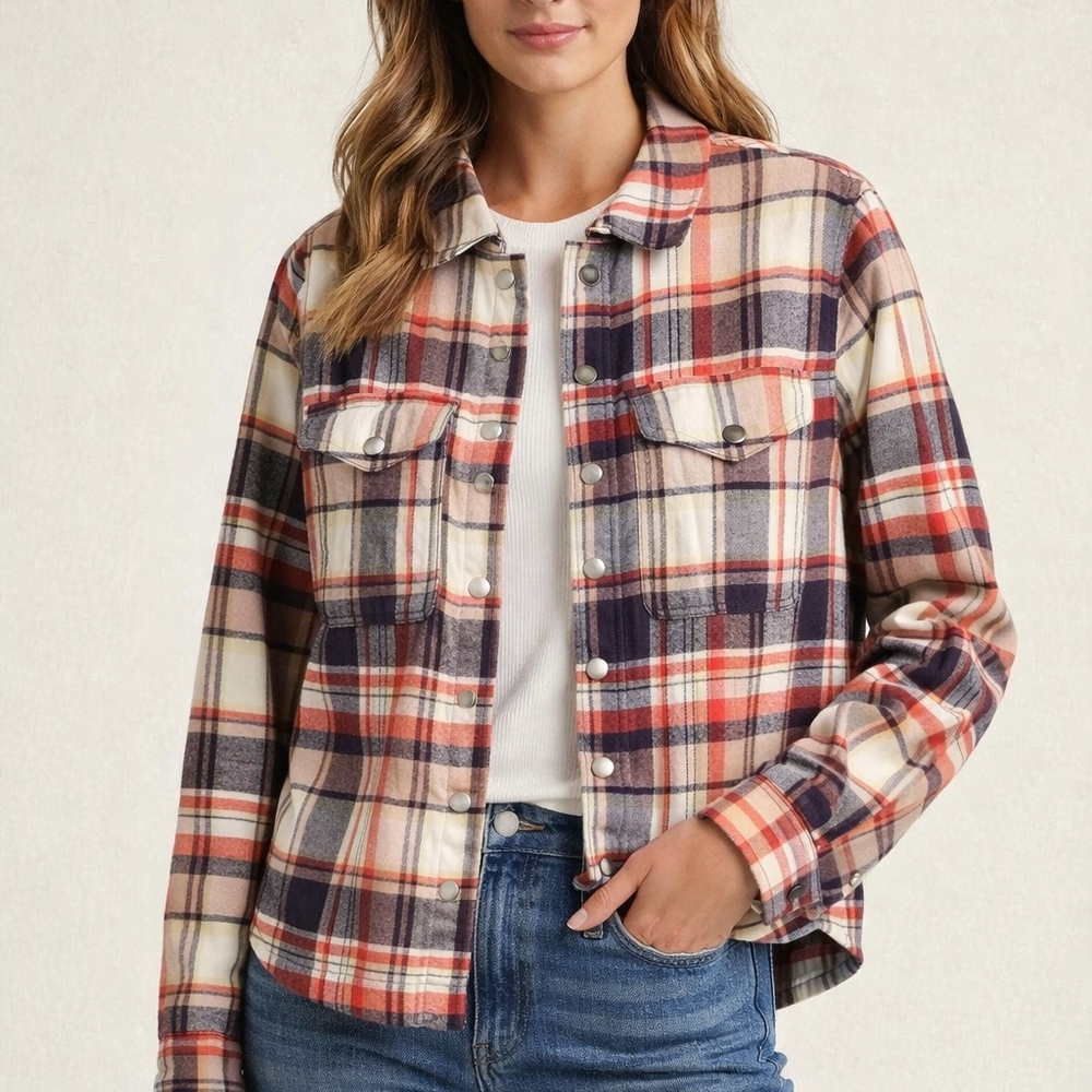 Lucky Brand Women's Plaid Utility Jacket - Red, Navy, Cream
